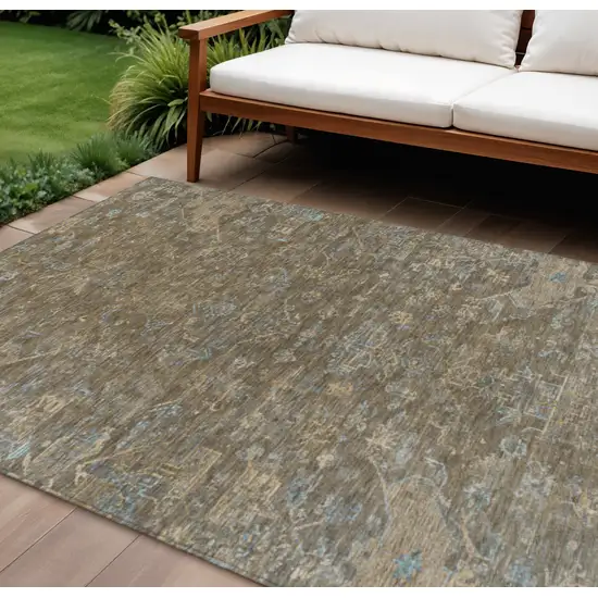 Brown And Blue Medallion Washable Indoor Outdoor Area Rug Photo 1