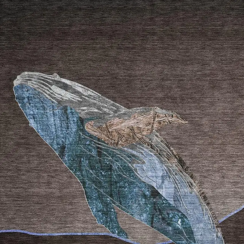 Brown And Blue Nautical Washable Area Rug With UV Protection Photo 3