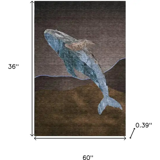 Brown And Blue Nautical Washable Area Rug With UV Protection Photo 9