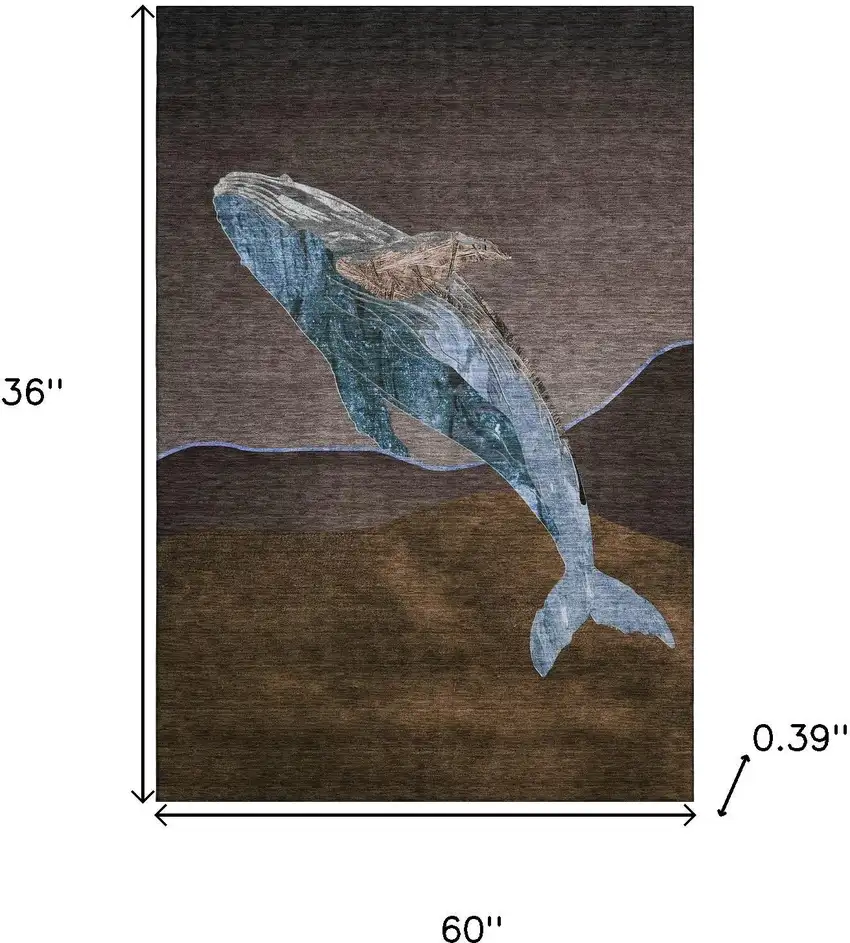 Brown And Blue Nautical Washable Area Rug With UV Protection Photo 9