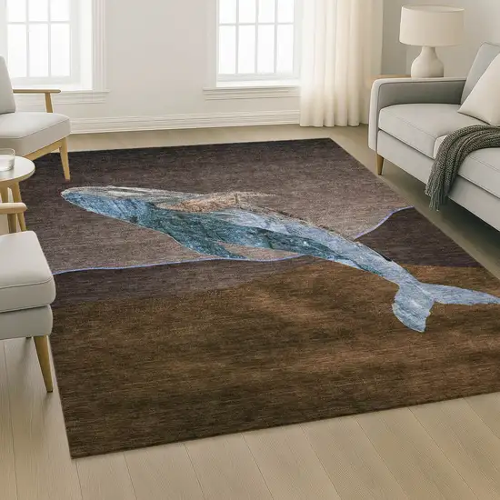 Brown And Blue Nautical Washable Area Rug With UV Protection Photo 6