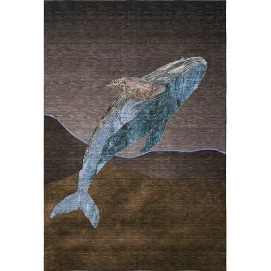 Brown And Blue Nautical Washable Area Rug With UV Protection Photo 4