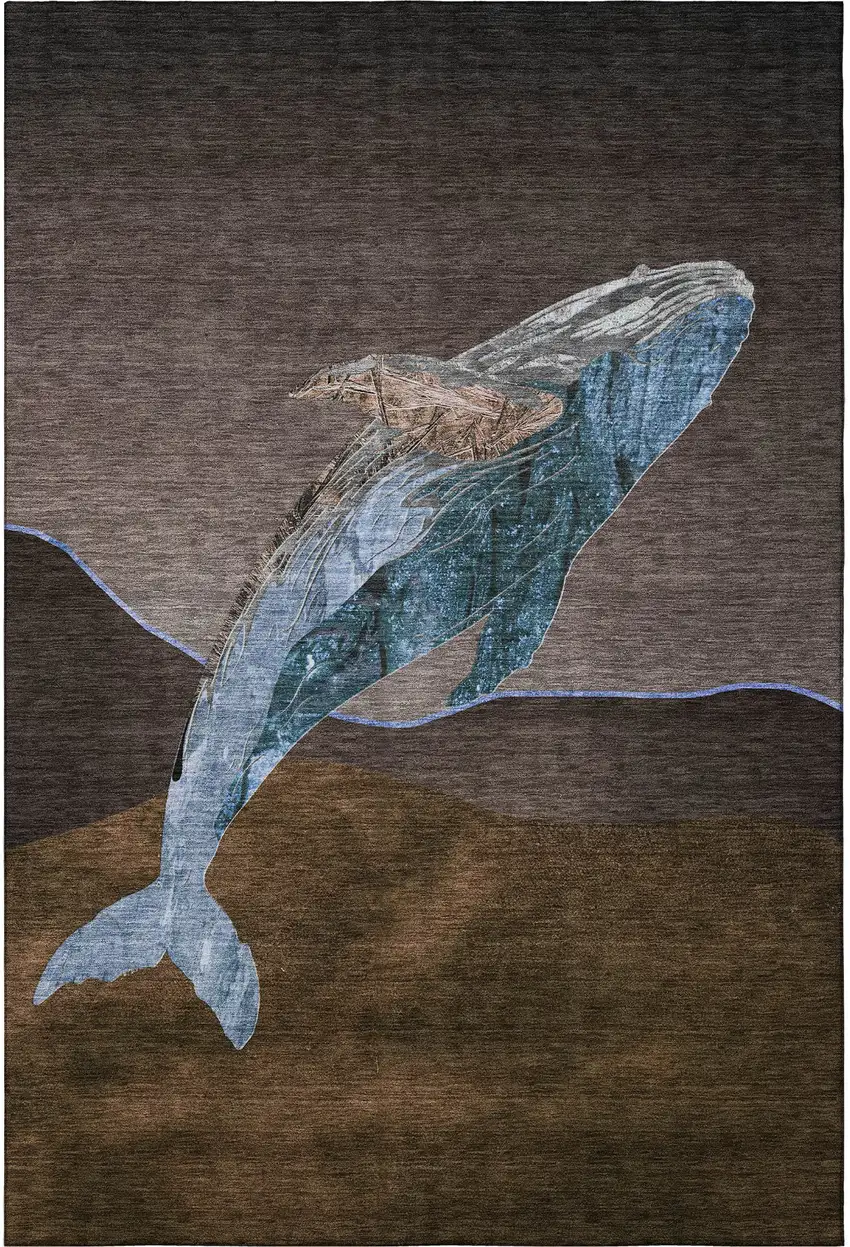 Brown And Blue Nautical Washable Area Rug With UV Protection Photo 4