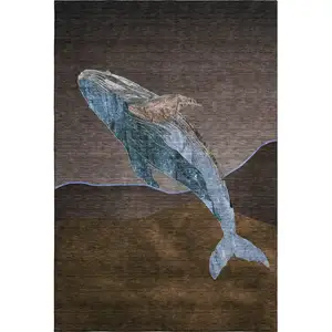 Photo of Brown And Blue Nautical Washable Area Rug With UV Protection