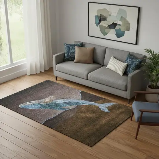 Brown And Blue Nautical Washable Area Rug With UV Protection Photo 2