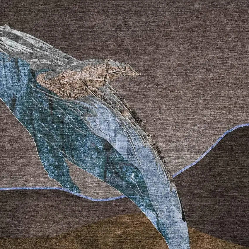 Brown And Blue Nautical Washable Area Rug With UV Protection Photo 3