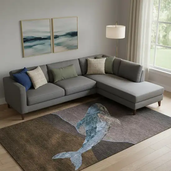 Brown And Blue Nautical Washable Area Rug With UV Protection Photo 2