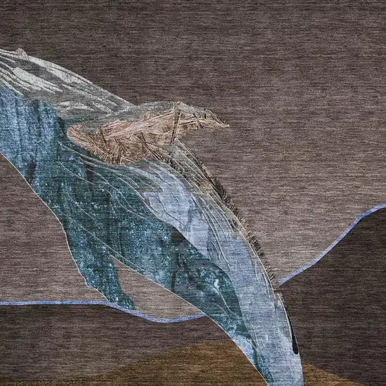 Brown And Blue Nautical Washable Area Rug With UV Protection Photo 3