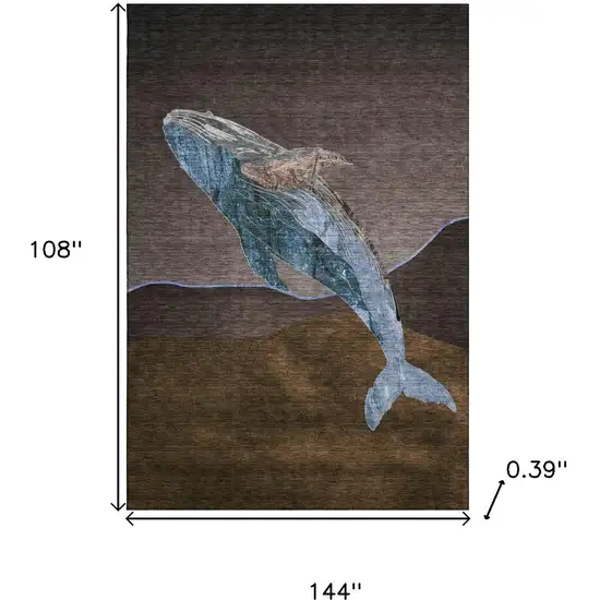 Brown And Blue Nautical Washable Area Rug With UV Protection Photo 9