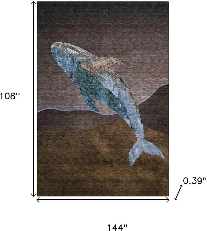 Brown And Blue Nautical Washable Area Rug With UV Protection Photo 9