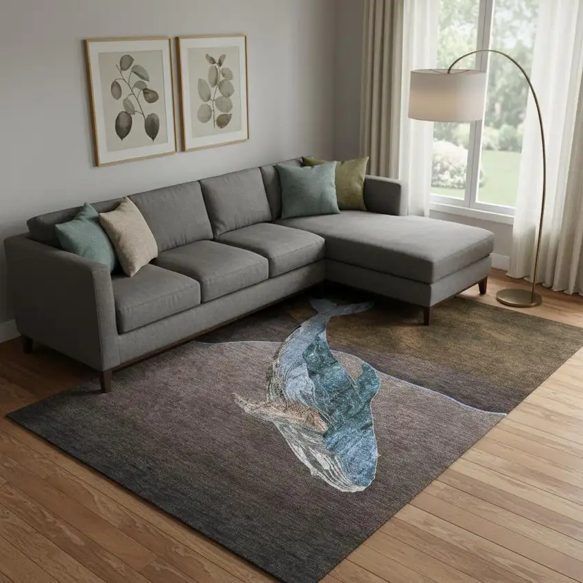 Brown And Blue Nautical Washable Area Rug With UV Protection Photo 2