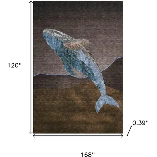 Brown And Blue Nautical Washable Area Rug With UV Protection Photo 9