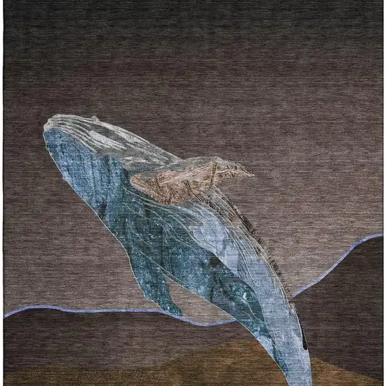 Brown And Blue Nautical Washable Area Rug With UV Protection Photo 4