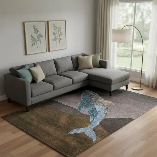 Brown And Blue Nautical Washable Area Rug With UV Protection Photo 2