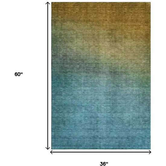 Brown And Blue Ombre Washable Area Rug With UV Protection Photo 3