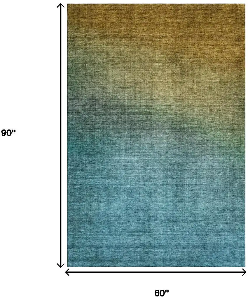 Brown And Blue Ombre Washable Area Rug With UV Protection Photo 3
