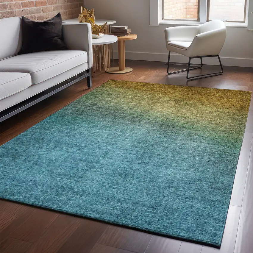 Brown And Blue Ombre Washable Area Rug With UV Protection Photo 3