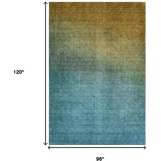 Brown And Blue Ombre Washable Area Rug With UV Protection Photo 5