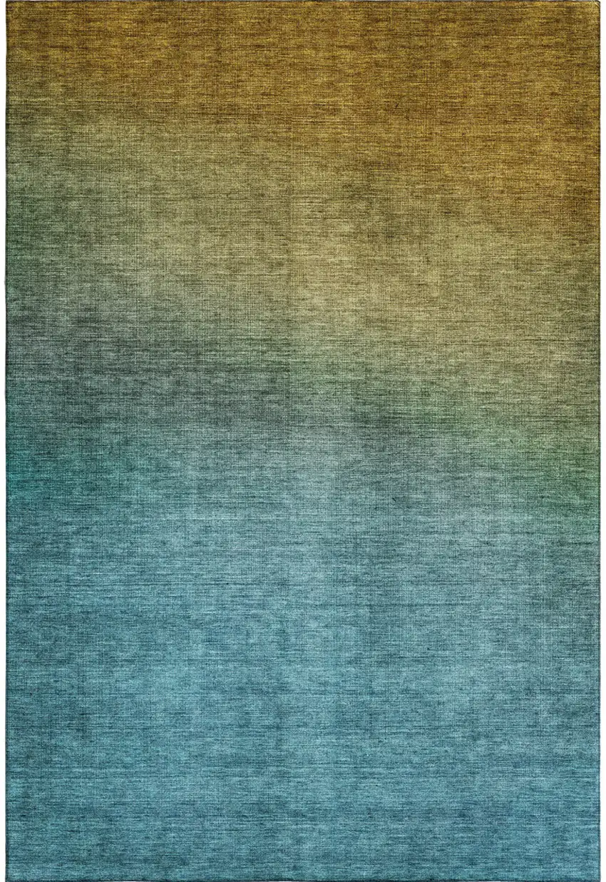 Brown And Blue Ombre Washable Area Rug With UV Protection Photo 1