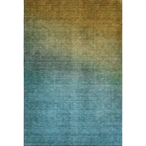 Photo of Brown And Blue Ombre Washable Area Rug With UV Protection