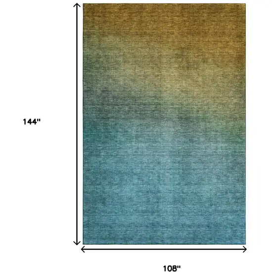Brown And Blue Ombre Washable Area Rug With UV Protection Photo 5