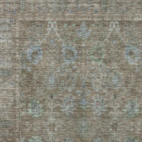 Brown And Blue Oriental Washable Area Rug With UV Protection Photo 2