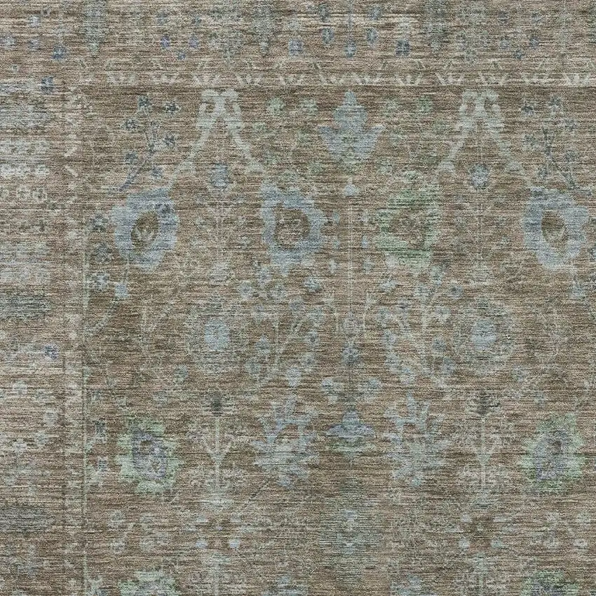 Brown And Blue Oriental Washable Area Rug With UV Protection Photo 2