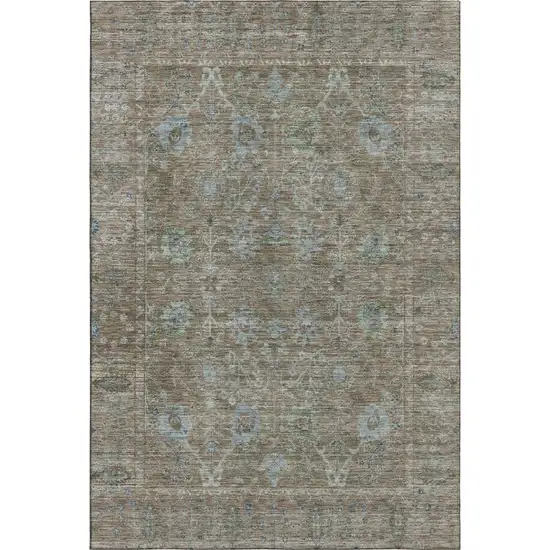 Brown And Blue Oriental Washable Area Rug With UV Protection Photo 1