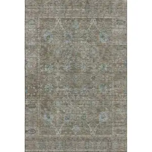 Photo of Brown And Blue Oriental Washable Area Rug With UV Protection