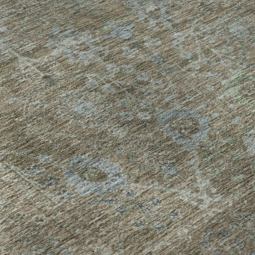 Brown And Blue Oriental Washable Area Rug With UV Protection Photo 9