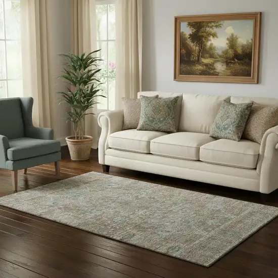 Brown And Blue Oriental Washable Area Rug With UV Protection Photo 2