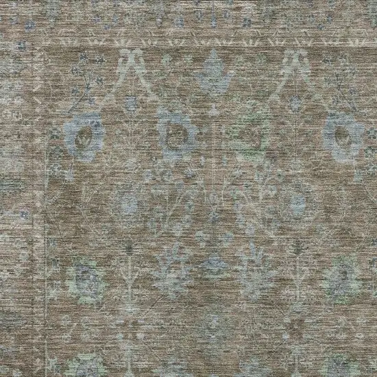 Brown And Blue Oriental Washable Area Rug With UV Protection Photo 2