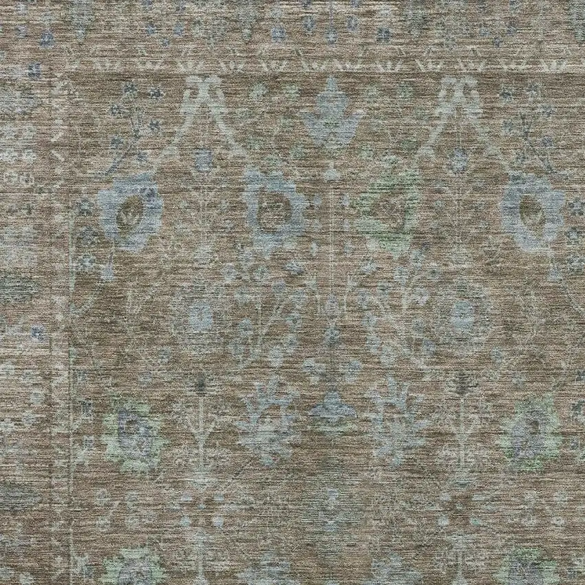 Brown And Blue Oriental Washable Area Rug With UV Protection Photo 2