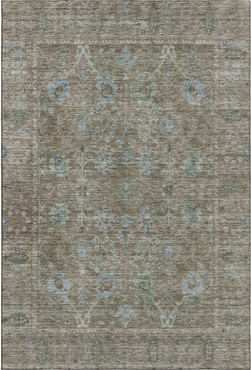 Brown And Blue Oriental Washable Area Rug With UV Protection Photo 1