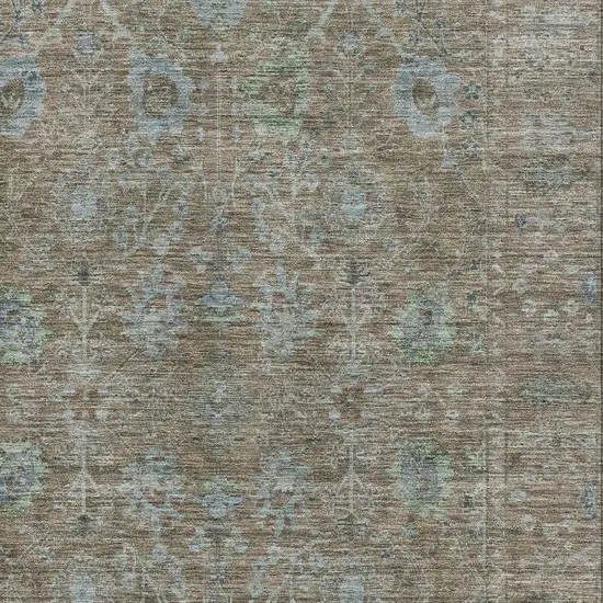 Brown And Blue Oriental Washable Area Rug With UV Protection Photo 2