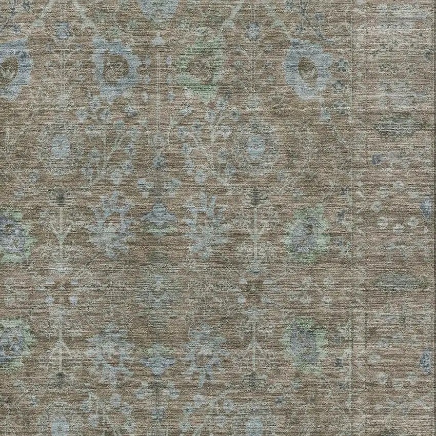 Brown And Blue Oriental Washable Area Rug With UV Protection Photo 2