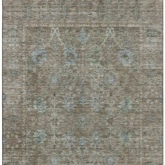 Brown And Blue Oriental Washable Area Rug With UV Protection Photo 2