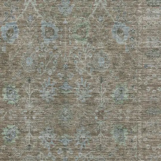 Brown And Blue Oriental Washable Area Rug With UV Protection Photo 2