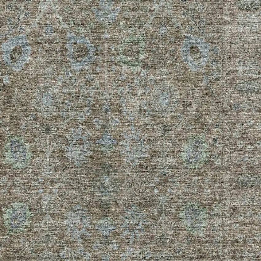 Brown And Blue Oriental Washable Area Rug With UV Protection Photo 2