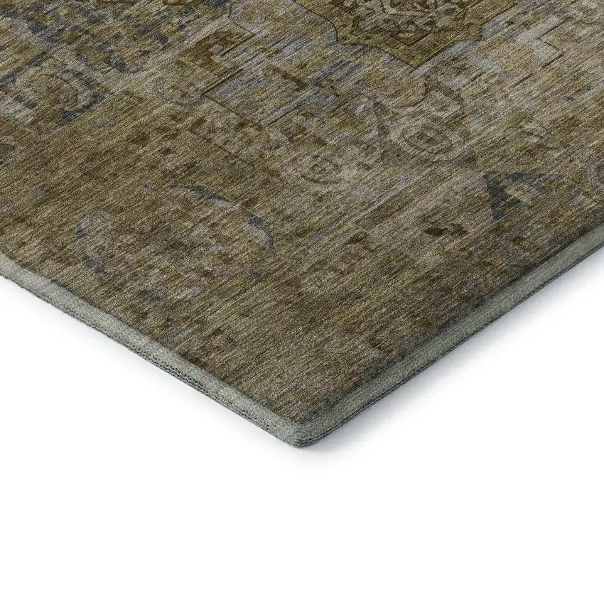 Brown And Blue Oriental Washable Area Rug With UV Protection Photo 6