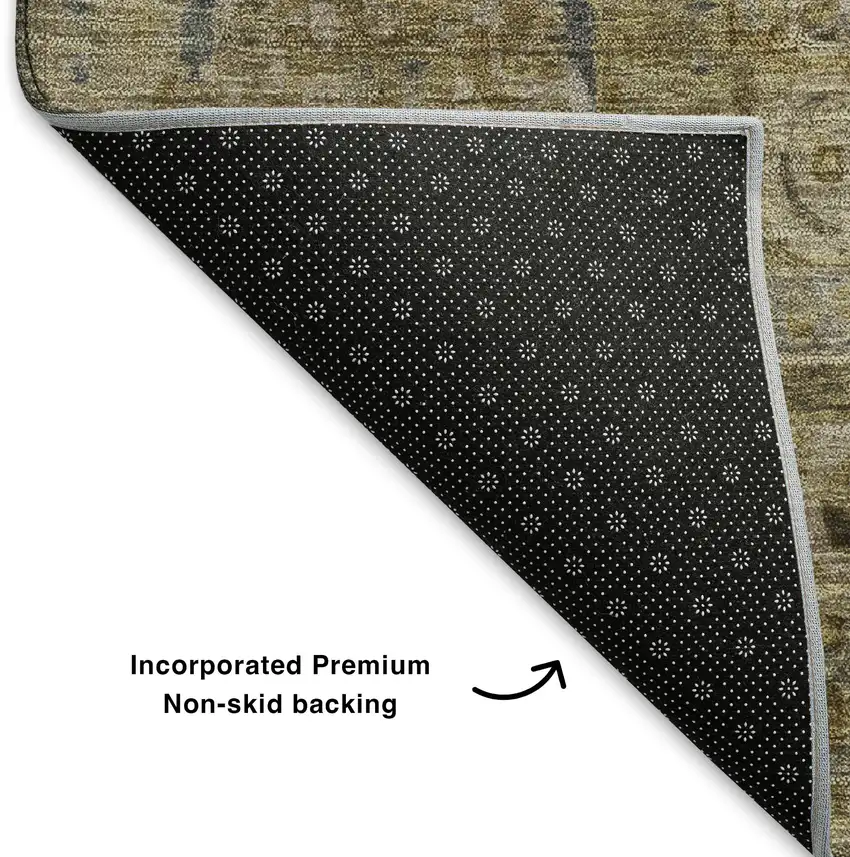 Brown And Blue Oriental Washable Area Rug With UV Protection Photo 5