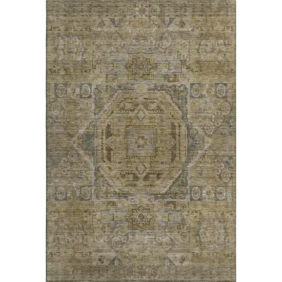 Brown And Blue Oriental Washable Area Rug With UV Protection Photo 1