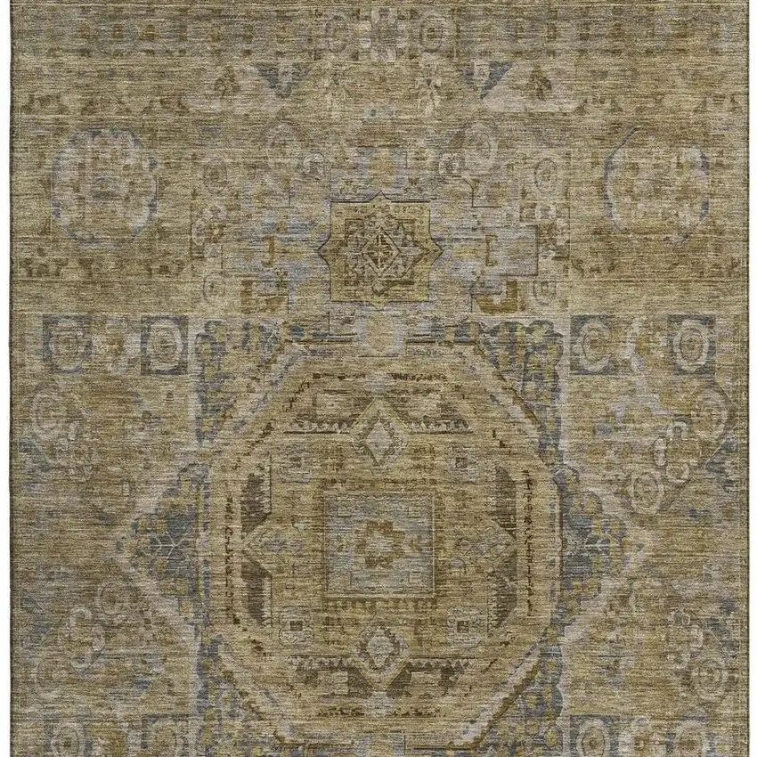 Brown And Blue Oriental Washable Area Rug With UV Protection Photo 3