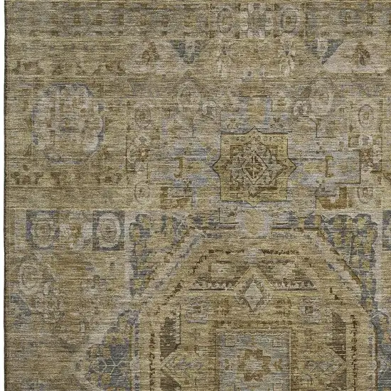 Brown And Blue Oriental Washable Area Rug With UV Protection Photo 2