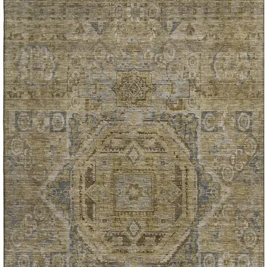 Brown And Blue Oriental Washable Area Rug With UV Protection Photo 3