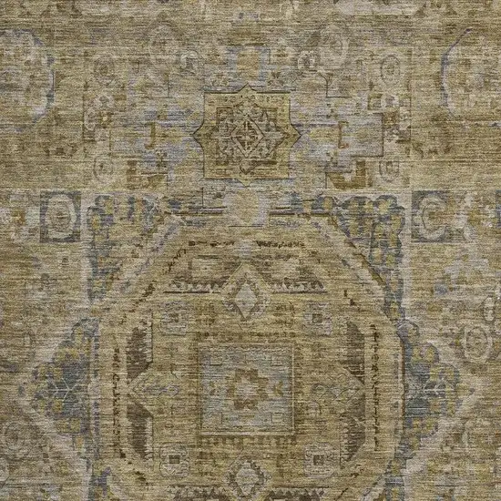Brown And Blue Oriental Washable Area Rug With UV Protection Photo 2