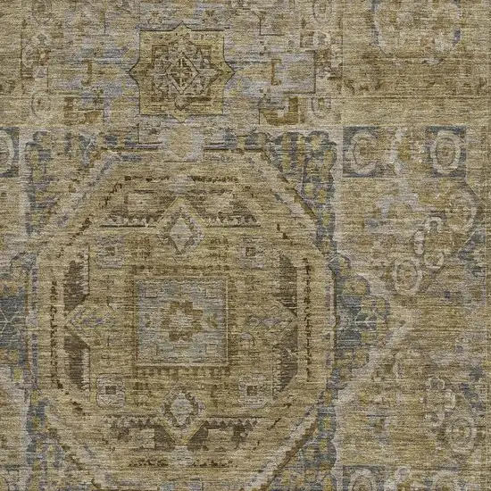 Brown And Blue Oriental Washable Area Rug With UV Protection Photo 2