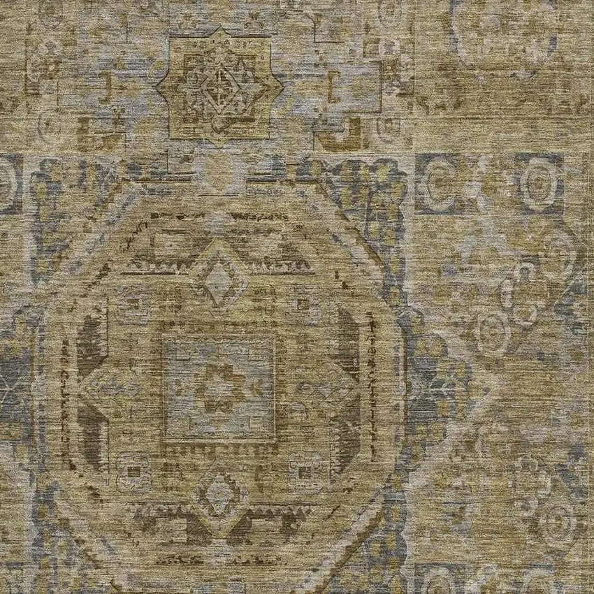 Brown And Blue Oriental Washable Area Rug With UV Protection Photo 2