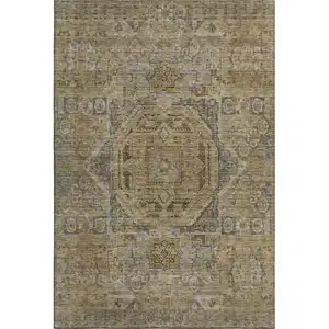 Photo of Brown And Blue Oriental Washable Area Rug With UV Protection