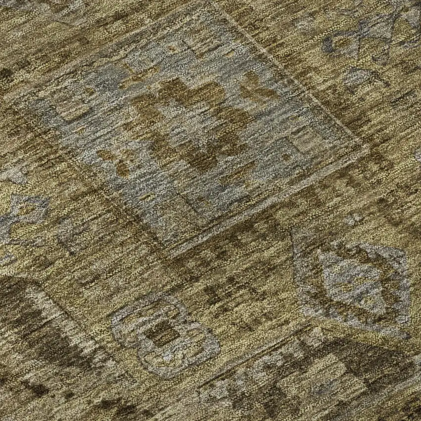 Brown And Blue Oriental Washable Area Rug With UV Protection Photo 9